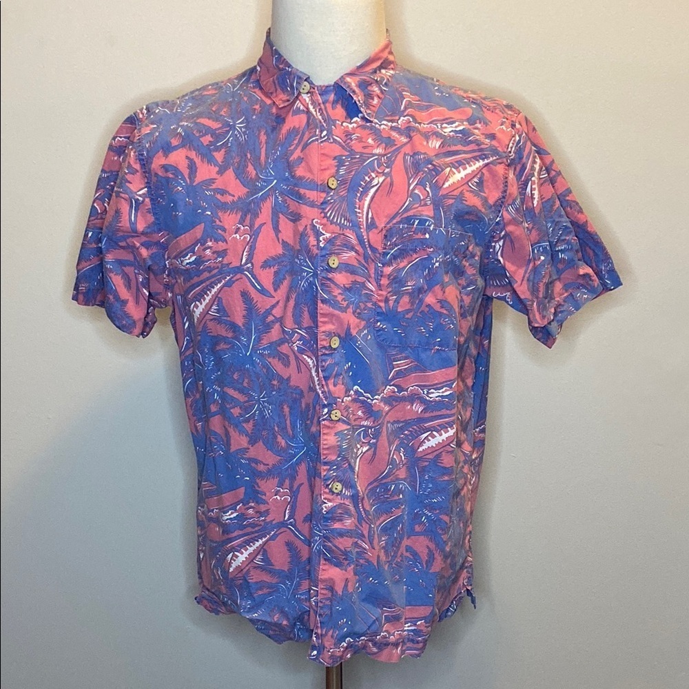 Vineyard Vines Graphic Floral Print in Red and Blue Cotton (sz L)